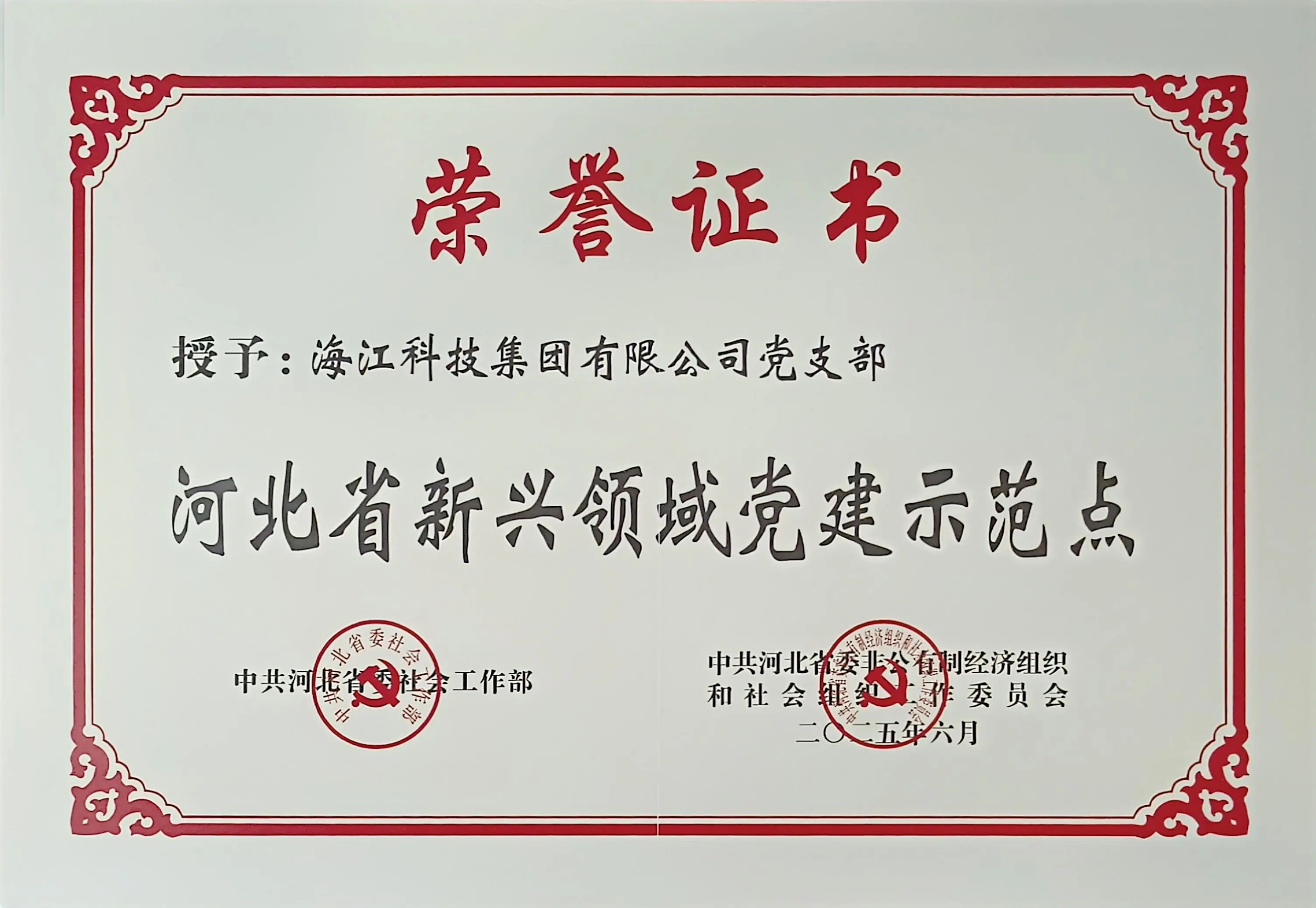喜報 | 海江集團獲評“河北新興領域黨建示范點”，創新黨建引領高質量發展